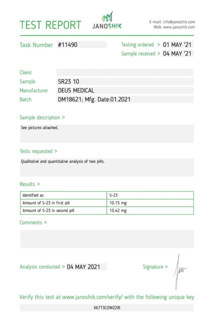 deus medical sr23 lab test